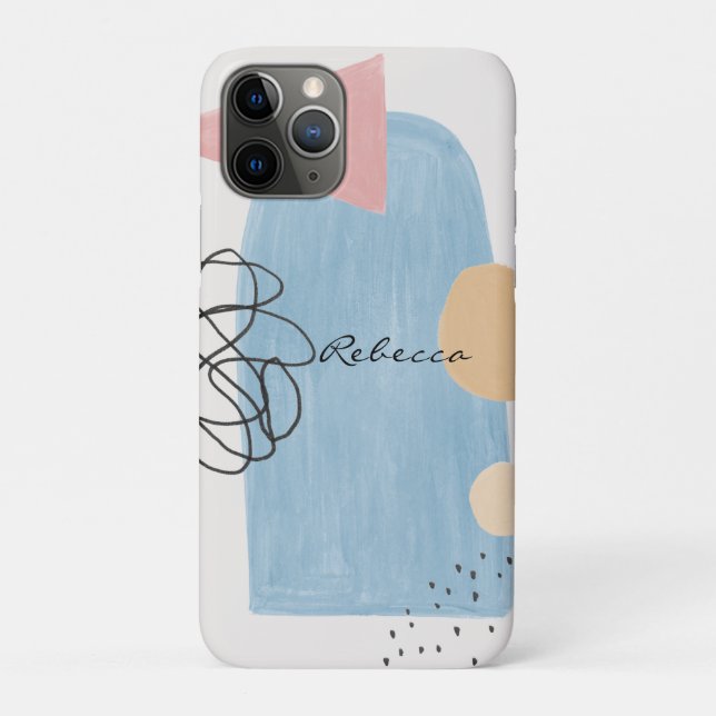 Capa Para iPhone 11 Pro Monograma Moderno Abstrato em Rosa e Azul (Verso)