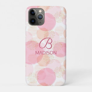 Capa Para iPhone 11 Pro Monograma Moderno Cor de Rosa Brilhante Personaliz