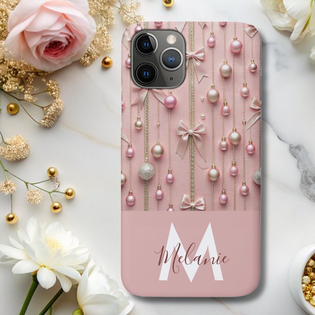 Capa Para iPhone 11 Pro monograma moderno de fita rosa-cinzenta (Criador carregado)