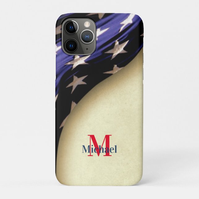 Capa Para iPhone 11 Pro Monograma Patriótico Americano de Bandeira (Verso)