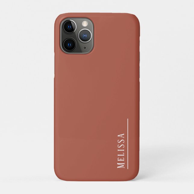 Capa Para iPhone 11 Pro Monograma personalizado, cor de terracota moderna (Verso)