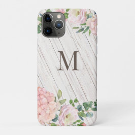 Capa Para iPhone 11 Pro Monograma Rosa Hydrangea e Eucalyptus
