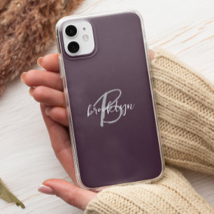 Capa Para iPhone 11 Pro Monomargrama de Moda Roxo Cinza Branco Script