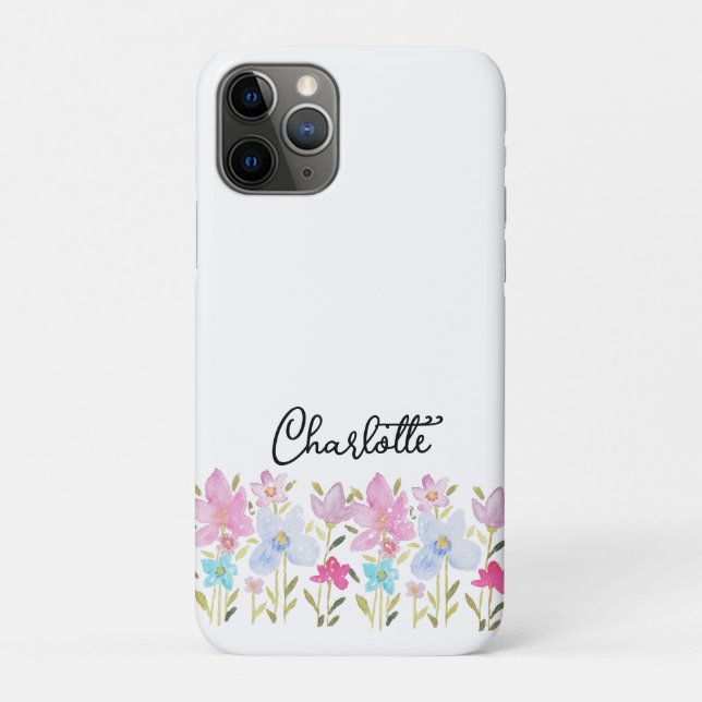 Capa Para iPhone 11 Pro Monomograma de Flores Silvestres em Aquarela Fofa (Verso)