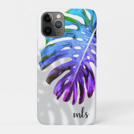 Capa Para iPhone 11 Pro Monstera Tropical Leaf Monograma com Shadow Purple