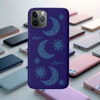 Capa Para iPhone 11 Pro Moon and stars in a blue glitter look - Relax!