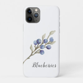 Capa Para iPhone 11 Pro Morangos Azuis Botânicos em Aquarela