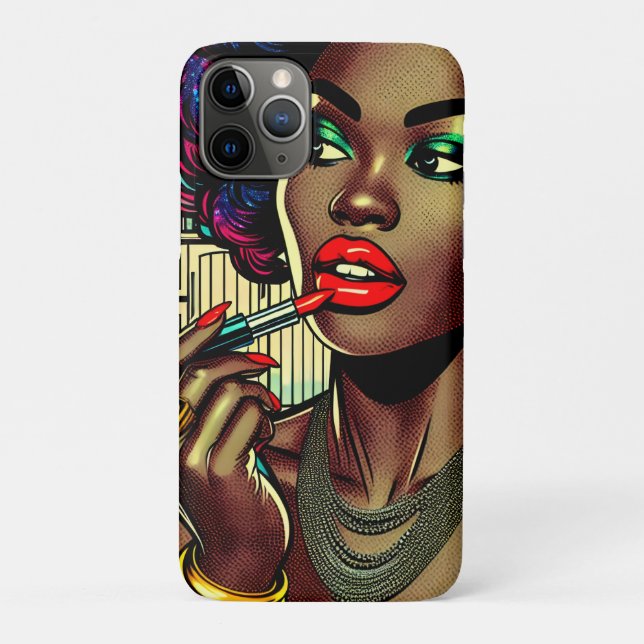 Capa Para iPhone 11 Pro Mulher Bonita Passando Batom (Verso)