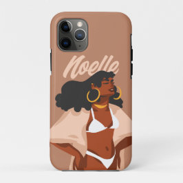 Capa Para iPhone 11 Pro Mulher Negra, Bikini Branco, Pronta para Praia