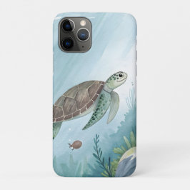Capa Para iPhone 11 Pro Mundo submarino com tartaruga