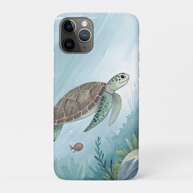 Capa Para iPhone 11 Pro Mundo submarino com tartaruga (Verso)