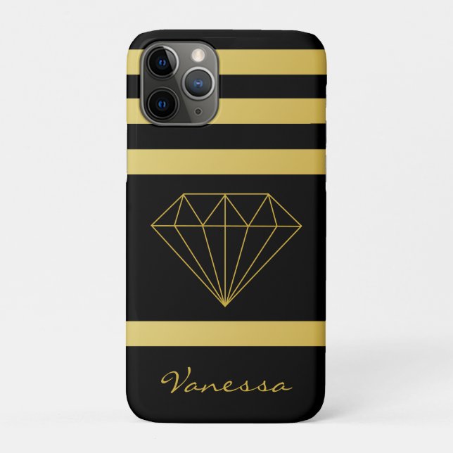 Capa Para iPhone 11 Pro Na moda Geométrico Dourado Stripes com Diamante (Verso)
