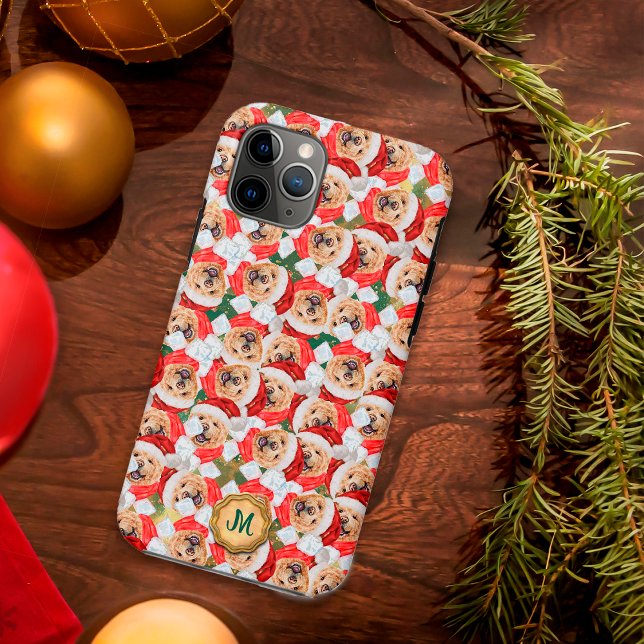 Capa Para iPhone 11 Pro Natal do Cachorro Fofo Chow Chow Verde Dourado (Criador carregado)