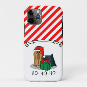 Capa Para iPhone 11 Pro Natal Santa Hat Yorkshire Terrier Yorkie Cute