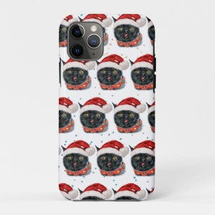 Capa Para iPhone 11 Pro Natalina engraçada gato preto aquarela