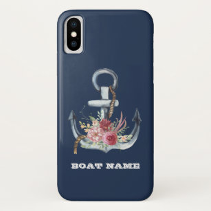 Capa Para iPhone Da Case-Mate Náutica Floral Anchor Boat Name Marinho Blue