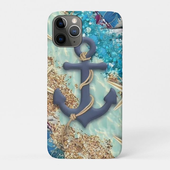 Capa Para iPhone 11 Pro Nautical iPhone Case with Blue Anchor (Verso)