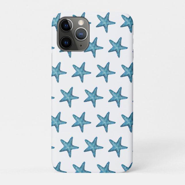 Capa Para iPhone 11 Pro Nautical Watercolor Blue Starfish (Verso)