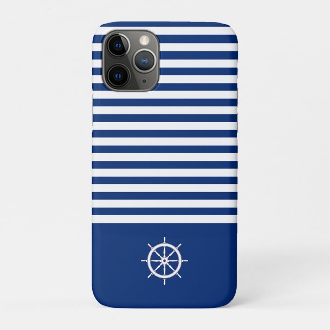Capa Para iPhone 11 Pro Náuticas+Barras Azul+Branco (Verso)