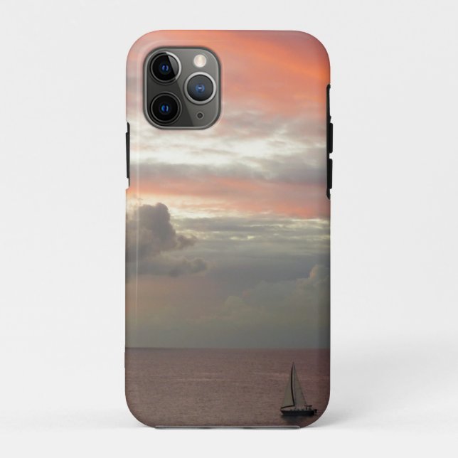 Capa Para iPhone 11 Pro Navio de vela em sol Belo e Rosa, paisagem (Verso)