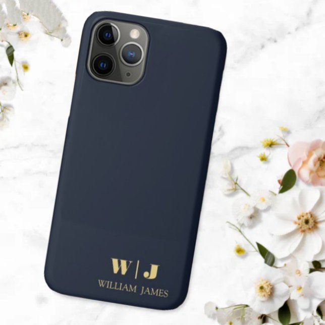 Capa Para iPhone 11 Pro Navy Blue Elegant Professional Minimalist Monogram (Criador carregado)