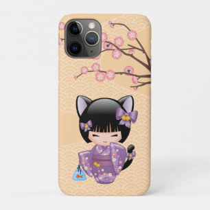 Capa Para iPhone 11 Pro Neko Kokeshi Doll - Cat Ears Geisha Girl