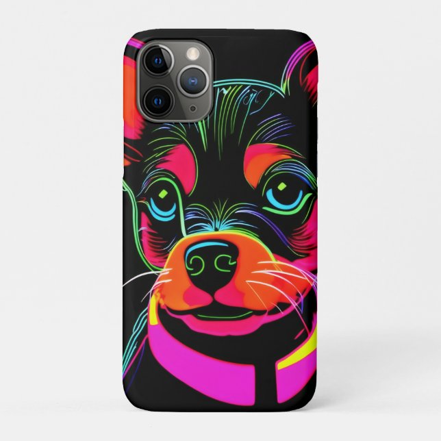 Capa Para iPhone 11 Pro Neon Canine Puppy Art (Verso)