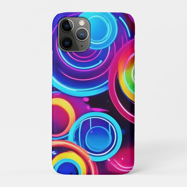 Capa Para iPhone 11 Pro Neon Circles Abstrato Art (Verso)