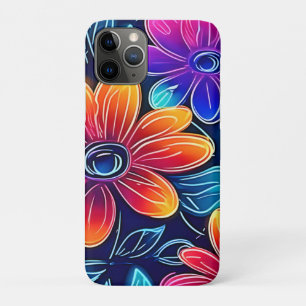 Capa Para iPhone 11 Pro Neon Flowers Bloom Bright