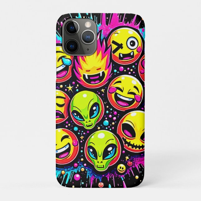 Capa Para iPhone 11 Pro Neon Funky Emoji Mix (Verso)
