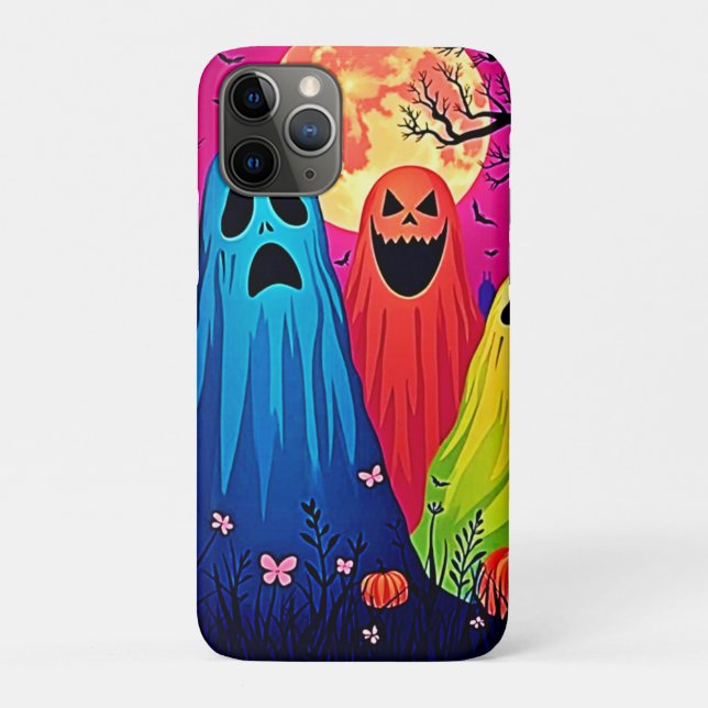 Capa Para iPhone 11 Pro Neon Ghosts Halloween Party Design (Verso)