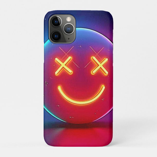 Capa Para iPhone 11 Pro Neon Glow Smiley face (Verso)