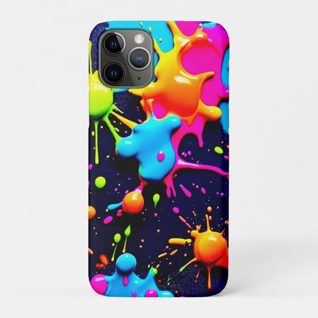Capa Para iPhone 11 Pro Neon Paint Splatter Abstrato Art (Verso)