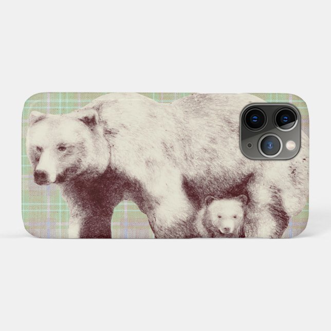Capa Para iPhone 11 Pro  Neutral Sage Plaid Bear (Verso (horizontal))