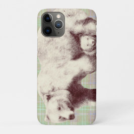 Capa Para iPhone 11 Pro  Neutral Sage Plaid Bear