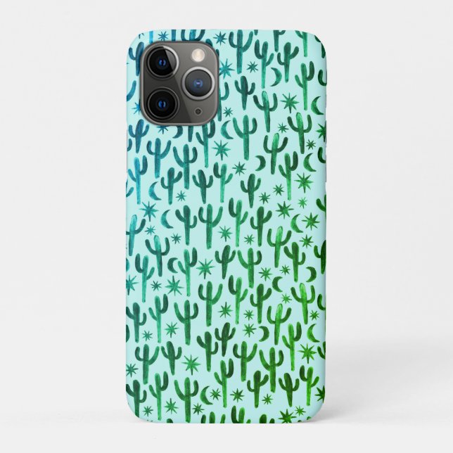 Capa Para iPhone 11 Pro Noite Deserto Diversão Cactus Padrão Verde Waterco (Verso)