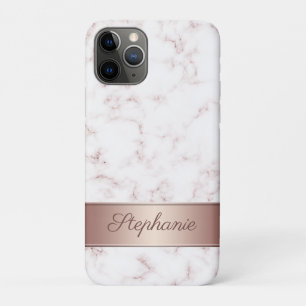 Capa Para iPhone 11 Pro Nome de Script de Mármore Branco e Dourado de Rosa