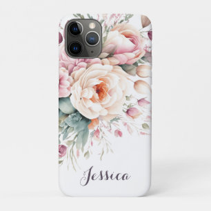 Capa Para iPhone 11 Pro Nome do Buquê Flor Elegante Floral de Aquarela