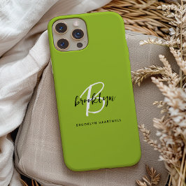 Capa Para iPhone 11 Pro Nome do Monograma do Script Branco Preto do Verde 