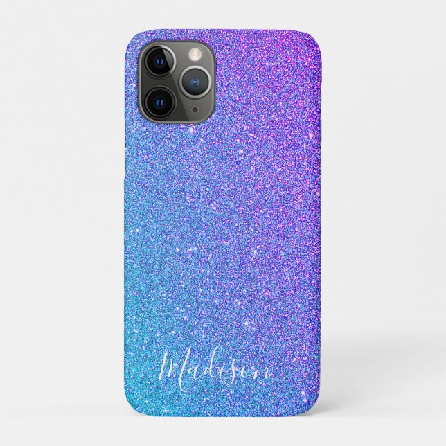 Capa Para iPhone 11 Pro Nome do Ombre de Brilho Azul Roxo (Verso)