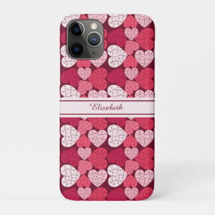 Capa Para iPhone 11 Pro Nome do Padrão do Coração do Quebra-cabeça do Verm