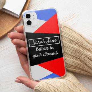 Capa Para iPhone 11 Pro Nome estético do bloco vermelho azul moderno Colou