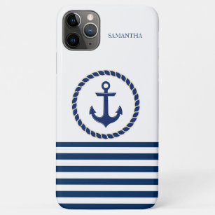 Capa Para iPhone 11 Pro Max Nome Náutico Da Embarcação,Marinho De Âncora Azul 