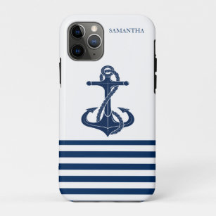 Capa Para iPhone 11 Pro Nome Náutico Da Embarcação,Marinho De Âncora Azul,