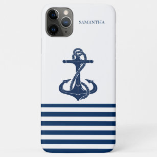 Capa Para iPhone 11 Pro Max Nome Náutico Da Embarcação,Marinho De Âncora Azul,