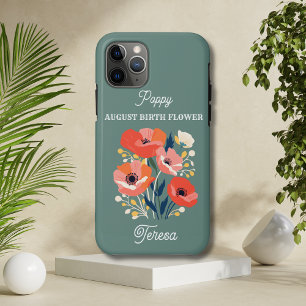Capa Para iPhone 11 Pro Nome Personalizado da Flor de Nascimento de Agosto
