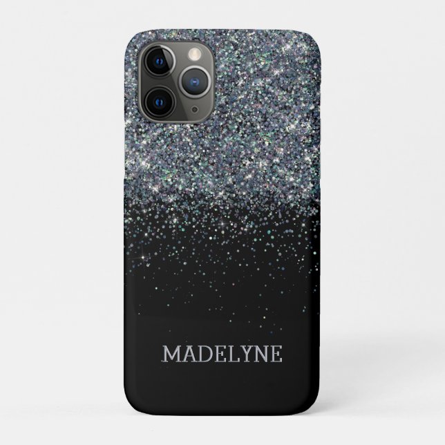Capa Para iPhone 11 Pro Nome Personalizado da Rapariga Preta Glitter Spark (Verso)