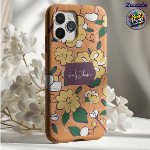 Capa Para iPhone 11 Pro Nome Personalizado Floral Laranja Desenho Floral V