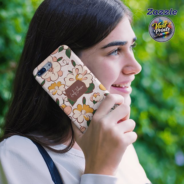 Capa Para iPhone 11 Pro Nome Personalizado Floral Retro Creme Flor Amarela (Custom Name Retro Floral Cream Yellow Flower Case-Mate iPhone Case)