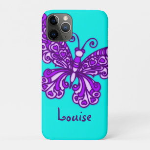 Capa Para iPhone 11 Pro Nome personalizado púrpura da borboleta lisada aq